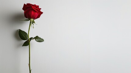 Wall Mural - A stunning solitary red rose stands out against a white backdrop