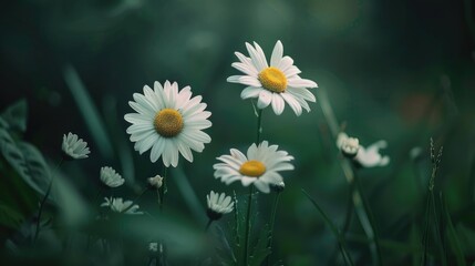 Sticker - Chamomile blossoms in spring and summer Daisies or Bellis perennis reflecting the beauty of nature and embodying the concepts of spring youth and growth