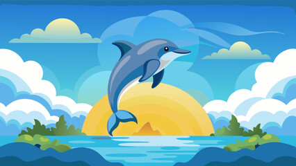 Wall Mural - dolphin jumping river vector illustration