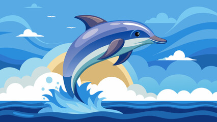 dolphin jumping river vector illustration