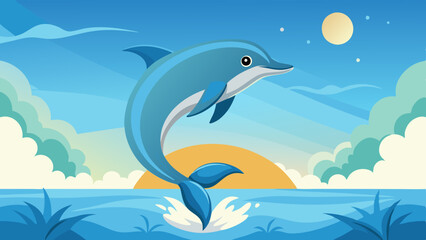 Wall Mural - dolphin jumping river vector illustration