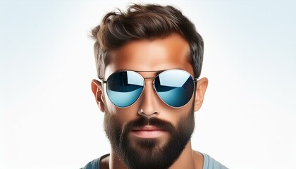 Wall Mural - A man with a bushy beard and reflective sunglasses, exuding confidence. sun glasses; ct for use in any project that needs a confident, strong male figure. The reflective sunglasses add an air of myste