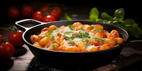 Wall Mural - Gnocchi alla Sorrentina A Delicious Cheesy Tomato Dish. Concept Italian Cuisine, Tomato Recipes, Cheese Dishes, Gnocchi Recipes, Homemade Pasta