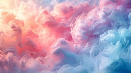 A whimsical background of fluffy, pastel-colored swirls resembling cotton candy clouds