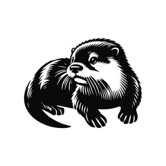 Otter Animal black silhouette vector with white color background