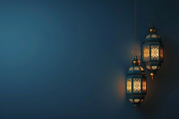 Wall Mural - 3D rendering of hanging lanterns for Ramadan Kareem background with blank space