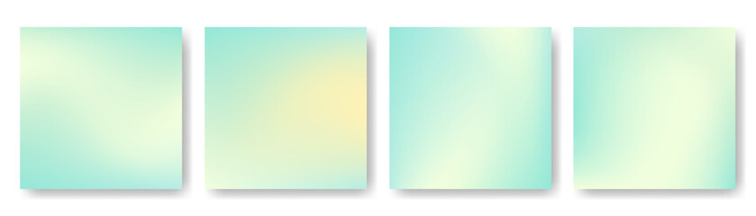 Poster - Green yellow gradient abstract square backgrounds set. Blurry texture mixing color glow backdrop. Brochure, poster, banner, flyer, social media cover template