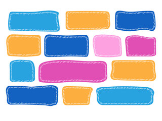 Poster - Hand drawn rectangle Text box Frame set. Colorful isolated quote poster. Empty speech bubble. Blank kids simple speech bubble template collection. Abstract geometric shapes with doodle line