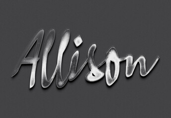 Wall Mural - Chrome metal 3D name design of Allison on grey background.