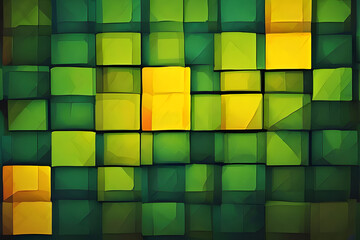 Wall Mural -  This captivating background features a mesmerizing arrangement of green and yellow squares. The squares, varying in size and shade, interlock and overlap, creating a sense of movement and rhythm.

