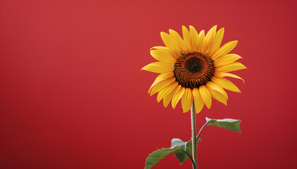 Wall Mural - single bright sunflower against a bold red backdrop