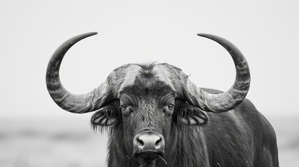 Wall Mural - large horns adorn its head, gaze fixed on the camera
