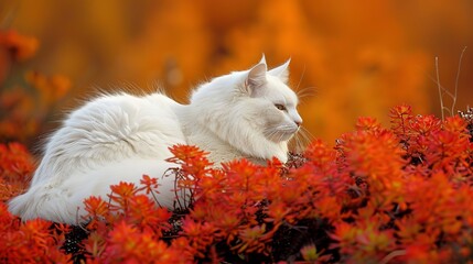 Wall Mural - lush green and red; flowers abundant in red and orange