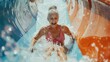 © Cherkasova Alie - A beautiful smiling adult gray-haired elderly woman rides a slide in a water park. Grandma loves outdoor activities.