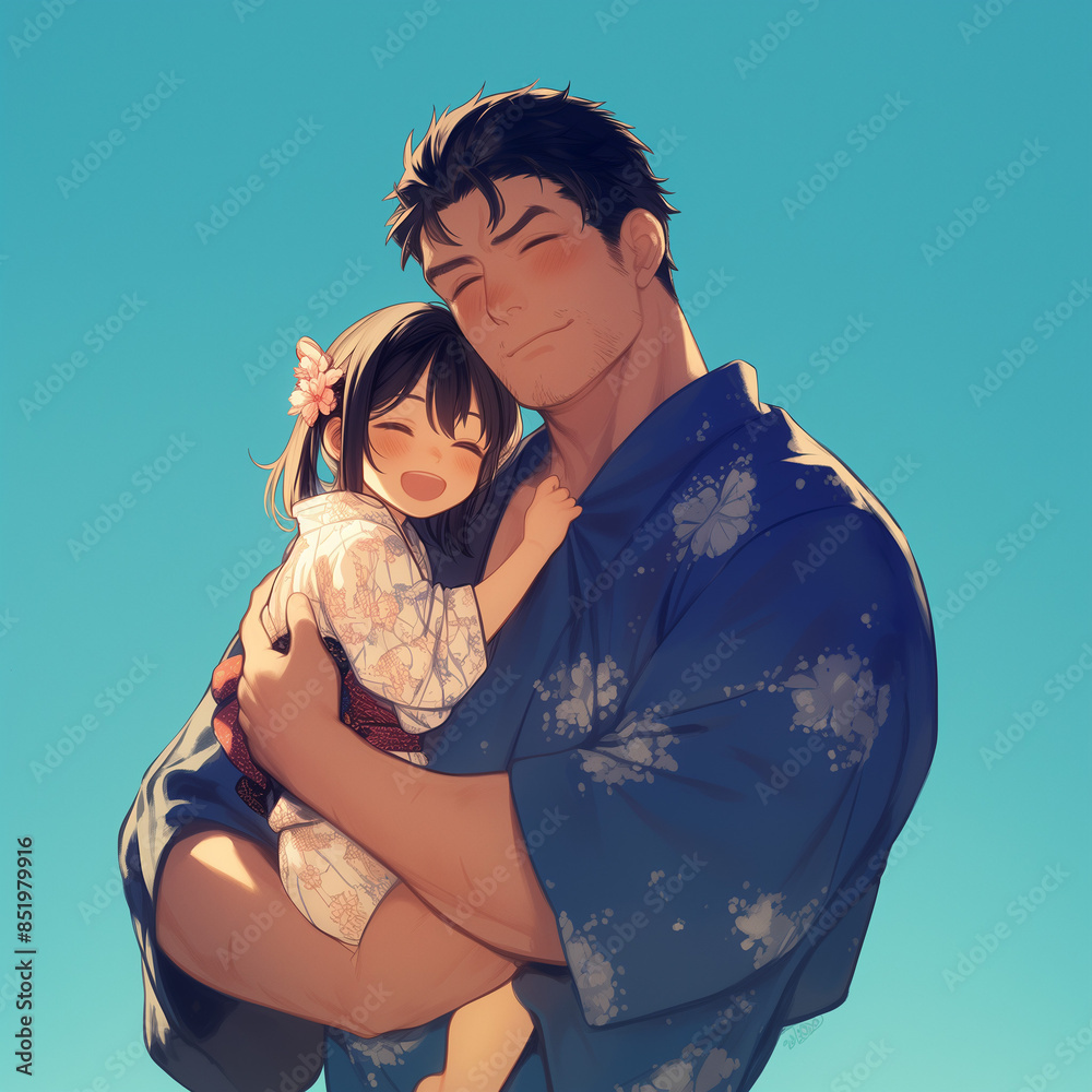 Fotografie anime illustration of a father holding his daughter, anime