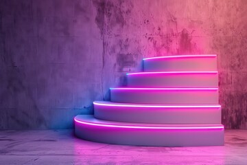 Poster - A pink staircase is lit up with neon lights