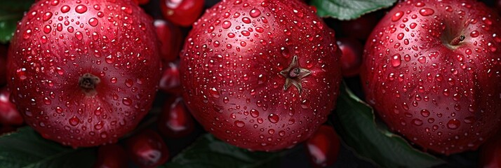 Wall Mural - Three red apples with water droplets on them