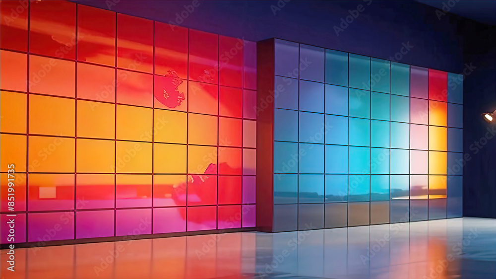 Color Gradient Wall Part acrylic gradient panels with rounded corners on the wall, color scheme ...