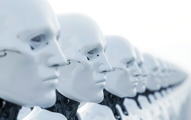 Aufkleber - group of humanoid robots on white background. future robotic and cybernetic concept. futuristic arti