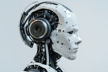 Poster - humanoid robot isolated on white background. close-up shot. future robotic and cybernetic concept. f