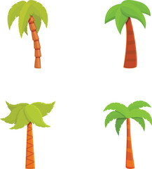 Wall Mural - Palm icons set cartoon vector. Green tropical palm tree. Exotic plant