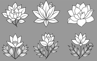 Wall Mural - Flowers icon set. Flowers isolated on transparent background. Flowers in modern simple. Cute round flower plant nature collection. Vector illustrator.