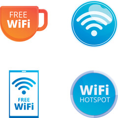Poster - Wifi connection icons set cartoon vector. Wireless and free wi fi hotspot. Modern technology