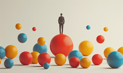 Aufkleber - balance concept with man balancing on top of stacked balls