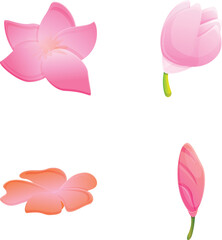 Poster - Water lily icons set cartoon vector. Pink water lily or lotus flower. Flower, buddhism symbol