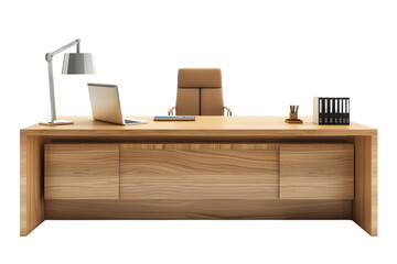 wooden office desk with lamp table isolated on transparent background