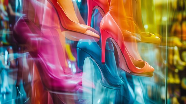 Blur of women heels in a clothing store