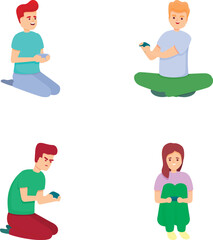 Poster - Gamer icons set cartoon vector. People with joystick and play video game. Leisure time, hobby