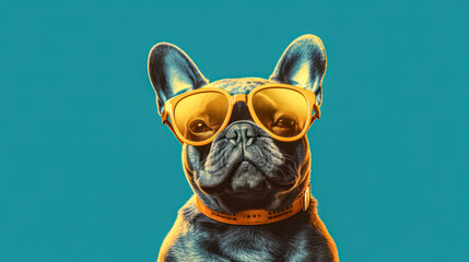 Wall Mural - A French Bulldog wearing sunglasses and a yellow bandana