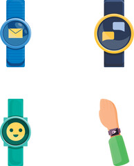 Poster - Sensor watch icons set cartoon vector. Smart watch with digital display. Electronic gadget