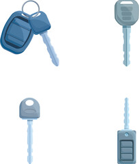 Poster - Automobile key icons set cartoon vector. Electro car key front and alarm system. Car device