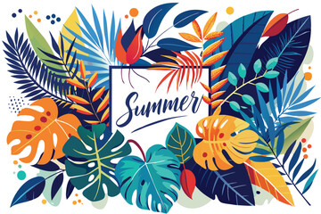 Naklejka na meble summer abstract vector background design with colorful tropical leaves. can be used for poster design template, sale banner.