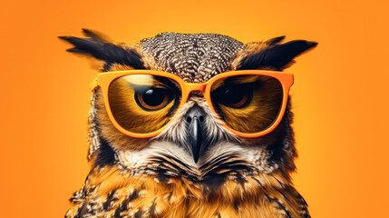 Wall Mural - A close up of an owl wearing glasses.