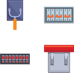 Poster - Electrical panel icons set cartoon vector. Electric breaker switchbox. Power control equipment