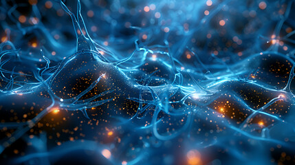 a copy space-filled, abstract blue cyber neural background