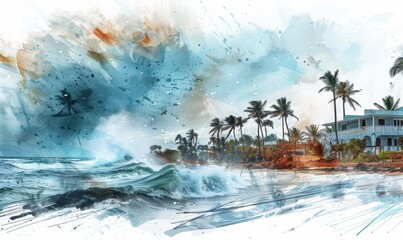 Poster - hurricane idalia Digital illustration, white background, watercolor