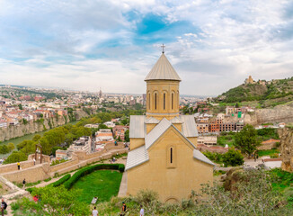 Wall Mural - Church of St. Nicholas in Tbilisi, Georgia. View of the Georgian city of Tbilisi and the Church of St. Nicholas from a high point.