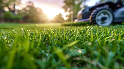 Lawn Mower on Lush Green Field