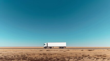 Wall Mural - White truck with trailer stands under clear blue sky