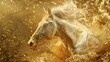 © Javid - Golden Horse Splash Art Abstract Fluid Motion Dynamic Sculpture. Mural, wallpaper and background gold horse. High quality AI generated image