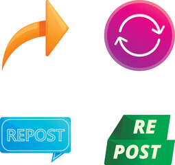 Poster - Repost icons set cartoon vector. Retweet, repost and share button. Spreading information on internet
