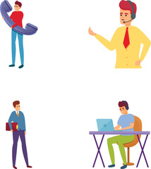 Poster - Distance learning icons set cartoon vector. People during educational process. Innovative online education