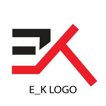 Modern creative geometric shaped E K artistic minimal black and red color initial based letter icon logo
