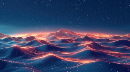 Wall Mural - Abstract Night Sky with Glowing Mountains