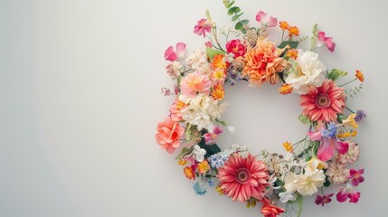 a stunning floral wreath bursting with vibrant colors stands out against a crisp white backdrop embo