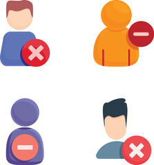 Poster - Remove user icons set cartoon vector. Account cannot be accessed or used. Social community